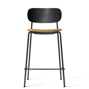 Modern Counter Height Bar <b>Stool</b> with Fabric Upholstery, Wooden Veneer Backrest and Metal Frame for Bar, Restaurant and Lounge - Product Image 1
