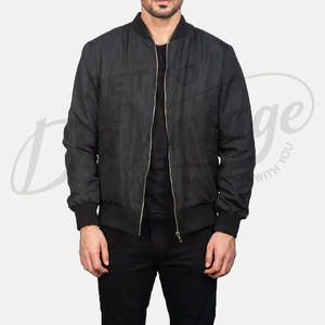 Chaqueta Bomber Negra Clásica para Hombre, Chaqueta de Vuelo Ligera Informal, Corte Ajustado, Resistente al Viento, con Ribete Acanalado - Product Image 1