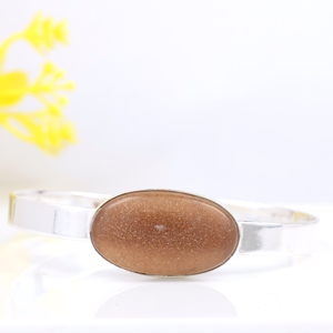 Wholesale Fashion Jewelry Gold Sandstone Cuff <b>Bracelet</b> Natural <b>Stone</b> Oval Shape Silver Plated Adjustable <b>Bracelet</b> for Women - Product Image 4