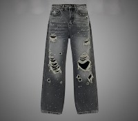 Jeans personnalisés délavés à l'acide, denim déchiré, coupe bootcut, style urbain, avec lettres, pour homme, mode urbaine, printemps-hiver, vente en gros, expédition immédiate