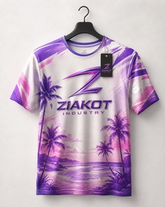 เสื้อยืด ZIAKOT ดีไซน์ใหม่สำหรับผู้ชาย ลายพิมพ์ 3 มิติ สีม่วงชมพูขาว ลายต้นปาล์มฮาวายริมชายหาด สำหรับการแสดง - Product Image 1