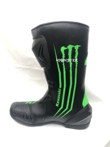 Bottes de course ventilées Monster de haute qualité Meerab Impex, combinaison noir-vert, cuir véritable, imperméables, fermeture éclair - Product Image 5