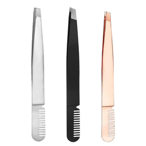 Pinza Profesional para Cejas con Peine, Modelo KI-CT-09, Acero Inoxidable, Punta Puntiaguda, Depilación de Cejas de Lujo - Product Image 1