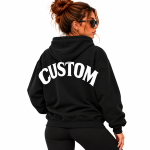 <b>Women</b> Oversized <b>Fleece</b> Hoodie <b>Black</b> Solid Color Pullover Sweatshirt With Pockets Hooded Casual Streetwear Style - Product Image 3