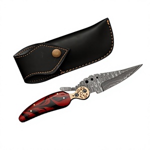 Cuchillo plegable de Damasco forjado a mano, cuchillo plegable para acampar, cuchillo plegable de acero de Damasco hecho a mano con mango de resina - Product Image 1
