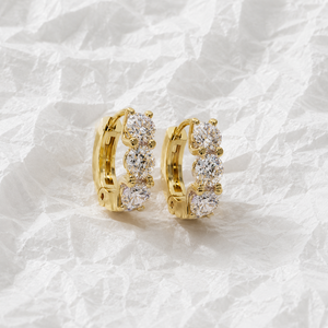 Small Hoop <b>Earrings</b> Sterling Silver 3.00 Ct Brilliant Cut Lab Diamond Huggie Trilogy Gold Plated DEF-VVS <b>Fine</b> Jewelry - Product Image 4