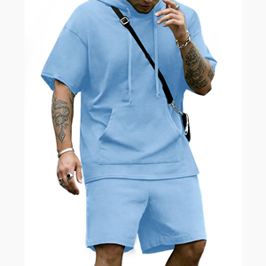 Conjunto de Camiseta y Pantalones Cortos de Verano para Hombre, Color Sólido, Liso, Informal, para Jóvenes y Adultos, Ropa de Playa - Product Image 1