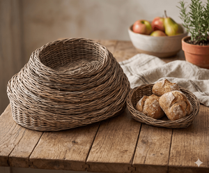 Handmade Natural Wicker Storage Basket Set <b>Rustic</b> Rattan Oval Fruit Bread Tray Eco Friendly Weaving Household Organizer Bin - Product Image 1