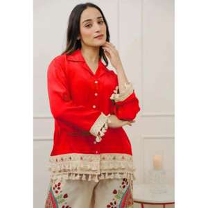 Top Corto con Hermosos Botones, Dobladillo de Encaje, Divisor en Contraste, Estampado Digital, Reversible, Informal, para Fiestas - Product Image 1