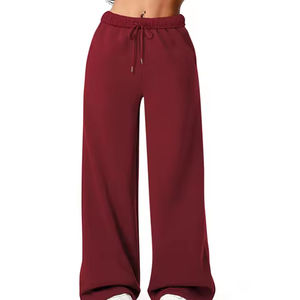 Pantalons sur mesure pour femmes, taille haute, coupe large, broderie de logo personnalisée, impression et fourniture en gros - Product Image 4