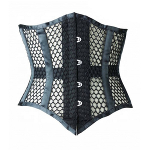 Corsé de mujer bajo el busto, de malla, moldeador de cintura, control firme, transpirable, con cierre de corchetes y ribete de satén negro - Product Image 6
