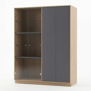 Mueble de Salón Moderno con Puertas de Vidrio y Paneles Gris Oscuro, Estantes Ajustables, Mueble de Almacenamiento de Madera - Product Image 1