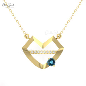 Collier de mariée en or massif 14 carats avec topaze bleue de Londres naturelle 0,24 carats, bijoux de mariage délicats en pierres précieuses et diamants en forme de cœur, vente en gros - Product Image 4