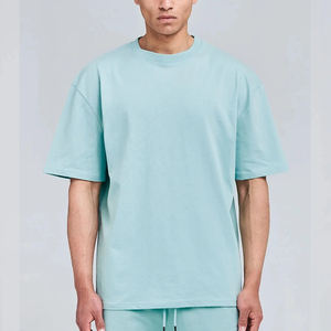เสื้อยืดโอเวอร์ไซส์ผ้าหนา 240 กรัม สำหรับผู้ชาย แบบเรียบ สามารถสกรีนลายได้ เสื้อยืดลำลอง สีฟ้าอ่อน - Product Image 4