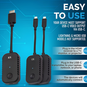 Système de Présentation Sans Fil Present+Share Édition USB-C pour Récepteur Partage d'Écran 1080P Ordinateur Portable PC Mobile 15m Plug & Play 5GHz - Product Image 2