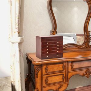 <b>Large</b> 6-Layer Wooden Jewelry Organizer with Mirror for Necklace and Ring Storage Elegant <b>Gift</b> <b>Box</b> - Product Image 4