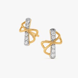 Pendientes de Oro Amarillo con Diamantes Cultivados en Laboratorio y Diseño de Cinta Trenzada en Cruz - Product Image 2