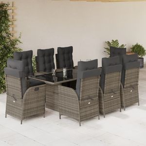 Ensemble de salle à manger pour jardin en rotin PE gris avec acier thermolaqué et verre trempé, élégant et durable - Product Image 1