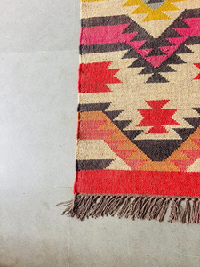 Southwestern Red Yellow Wool Jute <b>Runner</b> <b>Rug</b> Geometric Tribal Boho Kilim Handwoven Indian Hallway Entryway Floor Carpet - Product Image 5
