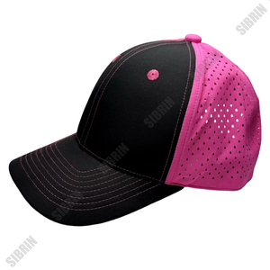 Casquette de sport perforée au laser SIBRIN noire et rose, à visière incurvée, pour la course, la course à pied, le tennis, le golf, ajustable, à séchage rapide - Product Image 1