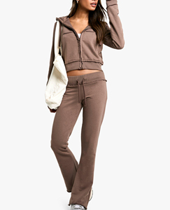 Conjunto de Sudadera con Capucha y Pantalones Deportivos para Mujer, Invierno, Color Sólido, Alta Demanda, Personalizado, Dos Piezas, 100% Algodón, Felpa, Servicio OEM ODM - Product Image 1