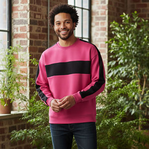 Top Trending <b>Men's</b> <b>Pink</b> Crew Neck Pullover Sweatshirt Regular Fit Color Blocking Design Cotton French Terry Autumn Casual Wear - Product Image 6