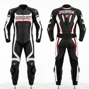 ชุดแข่งรถมอเตอร์ไซค์หนังแท้แบบเต็มตัวสำหรับผู้ชาย Speedfreak ระบายอากาศได้ดี สีดำ ขาว แดง พิมพ์ลายด้วยเทคนิค Heat-Transfer - Product Image 2