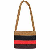 Sac bandoulière en paille tressée fait main, multicolore, à rayures et blocs de couleur, en raphia, écologique, pour l'été, la plage, décontracté