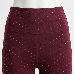 High Quality Cotton <b>Mesh</b> Casual Soft Customized Color Yoga Gym Fashionable Stylish <b>Rhinestone</b> Embellished Pants Sets - Product Image 4