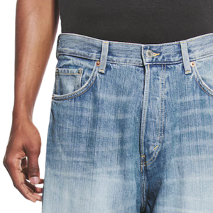 Jeans Unisex de Mezclilla Sólida, Corte Ancho, Cintura Media, Color Azul Claro, Estilo Relajado, Lavado a la Piedra, Ropa Casual Urbana, Ajuste Holgado, 100% Algodón - Product Image 3