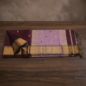 Sari tissé marron Maheshwari Chameli Buta, tissé à la main, de créateur, vêtement ethnique traditionnel pour femmes, pour occasions festives, culturelles et spéciales - Product Image 5