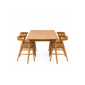 Ensemble de salle à manger ARTERRA en teck de style Japandi de luxe, table rectangulaire moderne, chaises à dossier incurvé pour appartement - Product Image 2