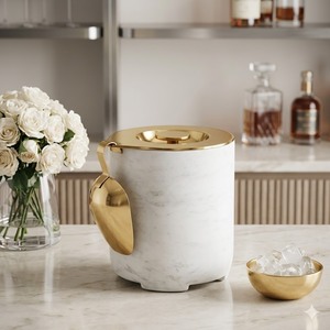 Natural <b>White</b> Marble Wine Chiller ice <b>Bucket</b> Luxury Insulated Stone Ice <b>Bucket</b> Handcrafted Champagne Cooler for Home Bar Party - Product Image 1