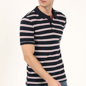 Polo de Algodón a Rayas con Logotipo Personalizado para Hombre, Color Azul Marino, Manga Corta, Estilo Casual para Golf, Corte Regular - Product Image 2