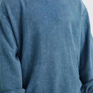 <b>Men's</b> Blue Corduroy Hooded Tracksuit Set Full Sleeve <b>Pullover</b> Sweatshirt with Side Pockets Loose Fit Casual Wear Autumn Style - Product Image 5