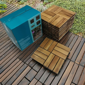 Traditional Style Eco-Friendly Waterproof Smooth Acacia Wood Decking Tiles 6 Slats <b>Square</b> 12mm Thick Outdoor Parquet Flooring - Product Image 1