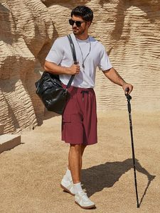 Men's Casual Oxford Solid Spandex/<b>Nylon</b> Stretch Breathable Anti-Wrinkle Anti-UV Quick-Dry Mid Waist 220g Drawstring <b>Shorts</b> - Product Image 6