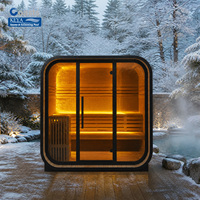 Sauna extérieur finlandais haut de gamme Frost Winter Hotspring en pin thermocellé, avec verre panoramique, Wi-Fi intelligent, prêt à l'emploi (DDP)