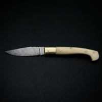 Couteau pliant artisanal DIY en acier Damas à lame coulissante, avec étui en cuir OEM, pour la chasse, le camping et la survie, lame Drop Point