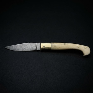 Couteau de chasse pliant artisanal en acier Damas avec étui en cuir OEM, équipement de survie pour le camping, lame à pointe tombante - Product Image 2