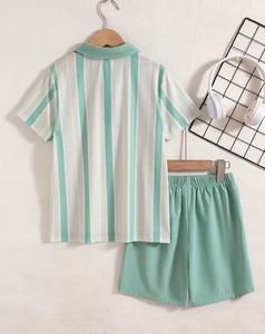 Baby Boys 2pcs Striped Polo Shirt & <b>Shorts</b> Set Summer Casual Breathable Cotton Outfit <b>Short</b> Sleeve Turn-down Collar - Product Image 2