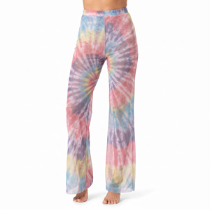 Leggings de Cintura Alta con Tie Dye y Malla Transparente, Pantalones Largos Elásticos de Punto para Mujer, Translúcidos, para Todas las Temporadas - Product Image 1