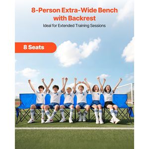 Lightweight Portable 8-Seat <b>Foldable</b> Soccer <b>Bench</b> with Side Pockets Lightweight Sideline Seating Back and Carrying Bag - Product Image 2