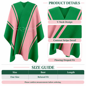 Poncho décontracté en tricot à col en V et manches chauve-souris, bicolore vert et rose, de la sororité Cosh International - Product Image 6
