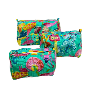 Sac cosmétique champignon à imprimé bloc vibrant-Pochette durable sarcelle - Product Image 4