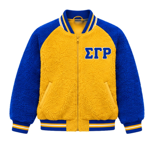 เสื้อแจ็คเก็ตบอมเบอร์เชอร์ปาแบบกลับด้านได้ Sigma Gamma Rho สำหรับผู้หญิง เสื้อแจ็คเก็ตขนแกะอุ่นสบายแบบสองด้าน เสื้อแจ็คเก็ตสตรีนักศึกษา สำหรับใส่ลำลองในฤดูหนาว - Product Image 1