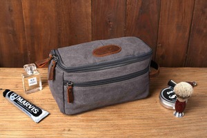 Bolsa de Aseo Grande de Lona y Cuero para Viaje, Neceser Vintage con Logotipo Personalizado, Estuche Organizador de Cosméticos LCTB-0045 - Product Image 3
