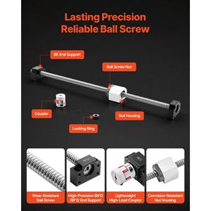 Kit Guida Lineare HGR20 2 pz. Viti a Ricircolo di Sfere da 600 mm e 4 pz. Blocchi Scorrevoli BF12/BK12, Guide Lineari da 23,62 Pollici - Product Image 3