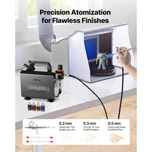 Kit Aerografo 1/6 HP con Aerografo Professionale a Doppia Azione e 3 Punte, Tubo e 1 Compressore per Vernice Acrilica, Aerografi Professionali - Product Image 2