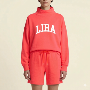 Conjunto de Top de Cuello Alto y Shorts por Encima de la Rodilla para Mujer, Estilo Casual Urbano, Holgado, con Forro Polar, para Invierno - Product Image 1